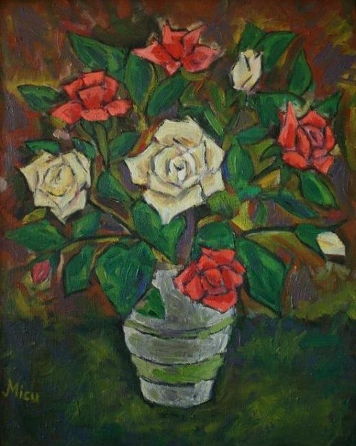 Painting titled "Roses" by Mihai Micu, Original Artwork, Oil