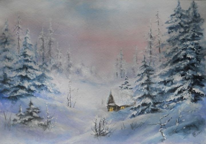 Painting titled "Зима.jpg" by Elena Baiar, Original Artwork, Watercolor
