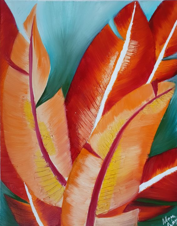 Malerei mit dem Titel "Tropical leaves" von Maridari, Original-Kunstwerk, Öl
