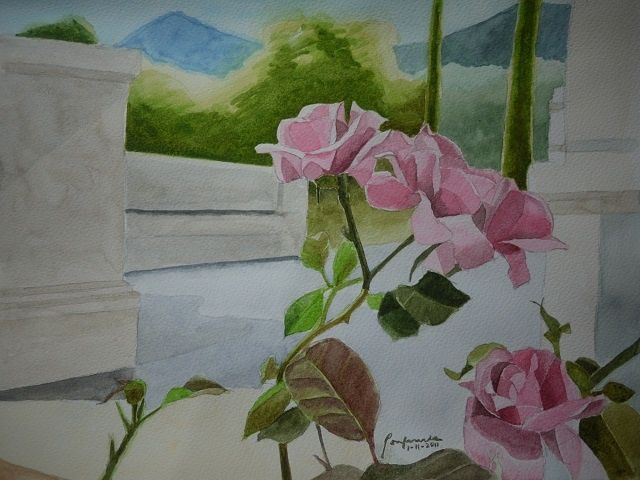 Painting titled ""Roses for OuPa"" by Ma Bella Ponferrada, Original Artwork