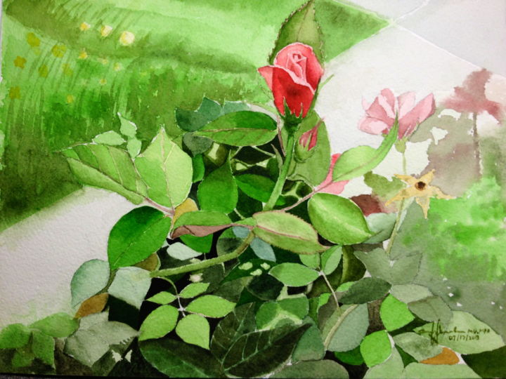 Pintura intitulada "Roses at #22 Putnam…" por Ma Bella Ponferrada, Obras de arte originais
