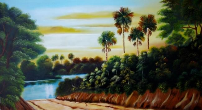 Painting titled "paisaje" by Ma Heriberta Vega Coronel Artista Mexica, Original Artwork