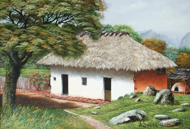Painting titled "Paisaje Colombiano 4" by Ma Heriberta Vega Coronel Artista Mexica, Original Artwork