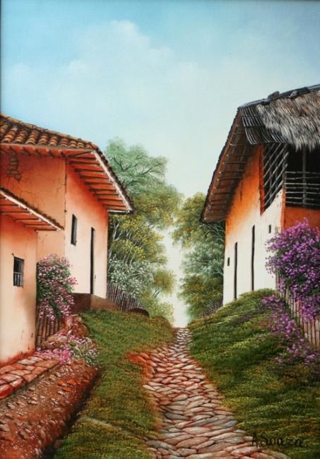 Painting titled "Paisaje Colombiano 7" by Ma Heriberta Vega Coronel Artista Mexica, Original Artwork