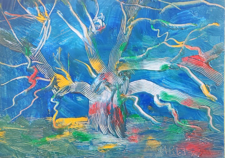 Pintura intitulada "Árboles al anochece…" por Ma Palet, Obras de arte originais, Têmpera