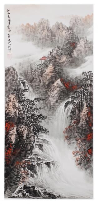 Painting titled "Autumn Waterfall" by Ma, Original Artwork, Oil
