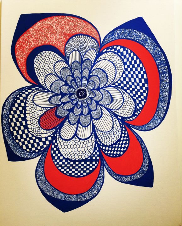 Drawing titled "Fleur bleue" by Ma2moizelc, Original Artwork, Gouache