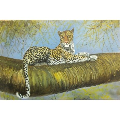 Pittura intitolato "Leopard on a Tree B…" da Herman Kahoi, Opera d'arte originale