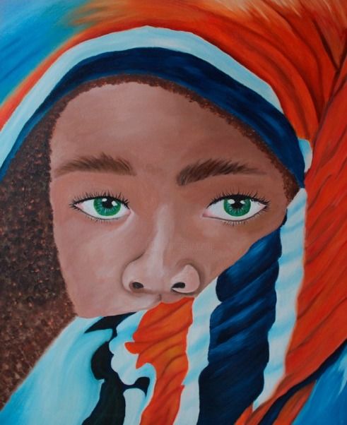 Painting titled "Africana con hijab" by Maria Jesús Baz, Original Artwork, Oil