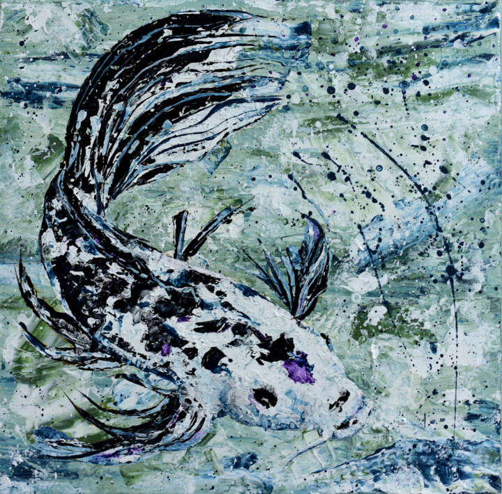 Painting titled "Koi" by Mab Carratier, Original Artwork, Acrylic Mounted on Wood Stretcher frame