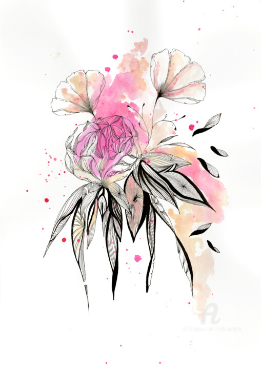 Desenho intitulada "Bouquet" por Mab Carratier, Obras de arte originais, Aquarela