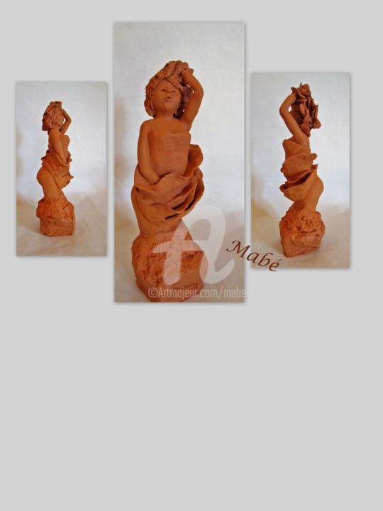 Sculpture titled "fanny dans le vent" by Mabé, Original Artwork, Terra cotta