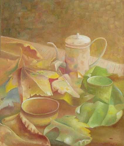 Painting titled "Naturaleza con Hoja…" by Mabel Wallasch, Original Artwork, Other