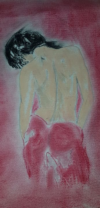 Dessin intitulée "Muse dos nu" par Maïlet Abida, Œuvre d'art originale, Pastel