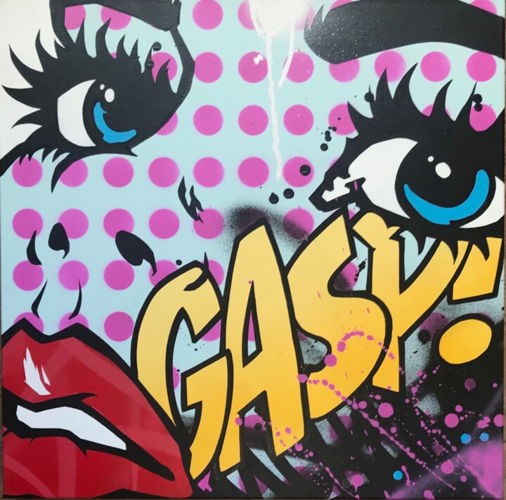 Painting titled "Gasp!" by Mach-One, Original Artwork, Spray paint Mounted on Wood Stretcher frame