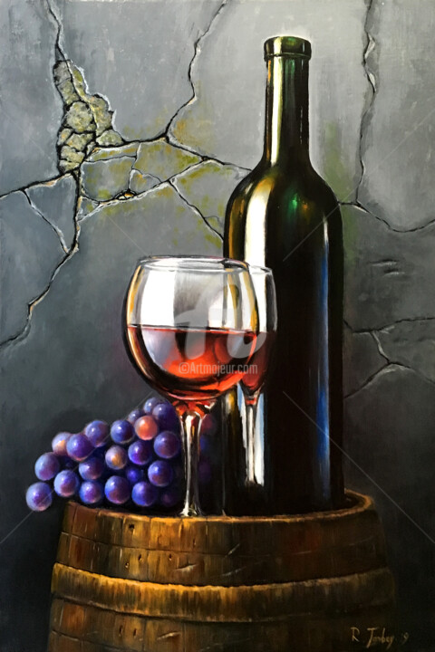 Painting titled "The stillife with w…" by Rauf Janibekov, Original Artwork, Oil Mounted on Wood Stretcher frame