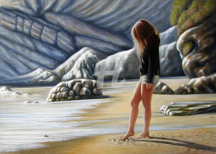 Painting titled "Girl on the beach" by Rauf Janibekov, Original Artwork, Oil