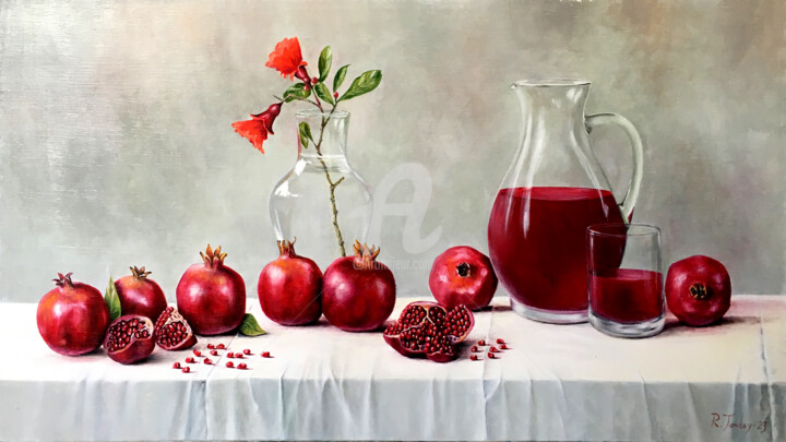 Peinture intitulée "Still-life with pom…" par Rauf Janibekov, Œuvre d'art originale, Huile Monté sur Châssis en bois