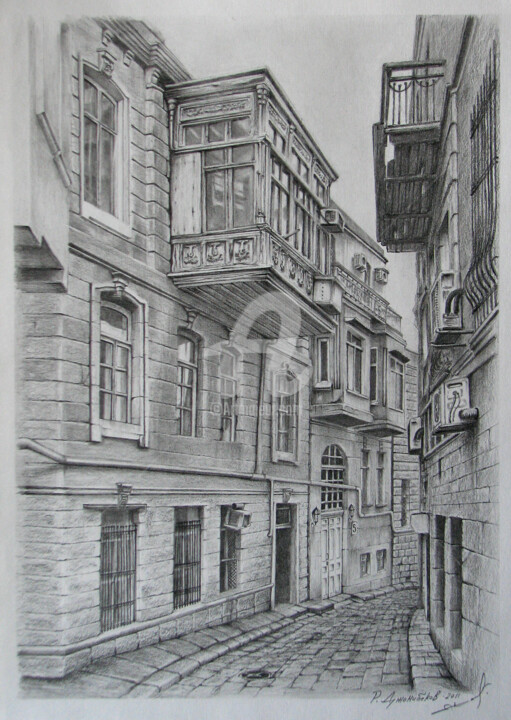Drawing titled "The old street" by Rauf Janibekov, Original Artwork, Other