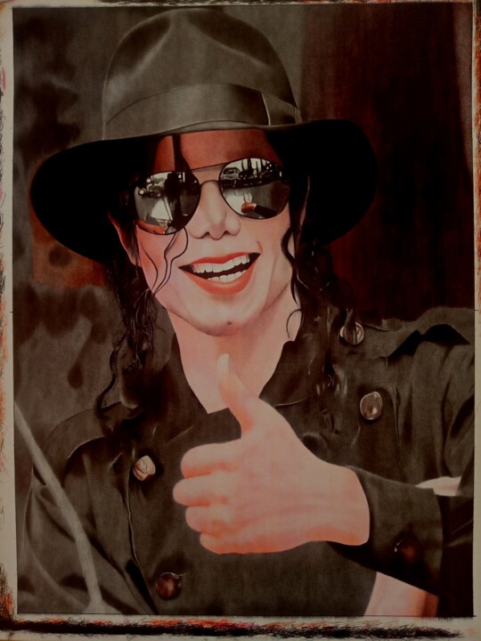 Drawing titled "Michael Jackson" by Machété Braid, Original Artwork, Ballpoint pen Mounted on Wood Stretcher frame