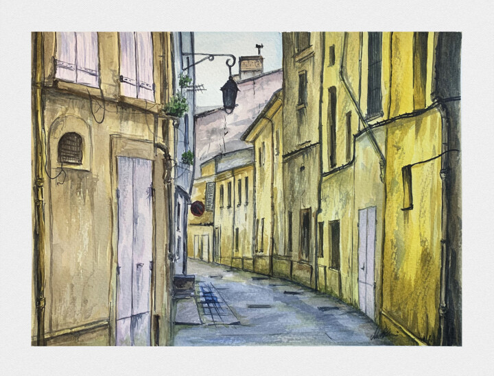 Schilderij getiteld "Street in Sicily" door Maciej Kłosowski, Origineel Kunstwerk, Aquarel