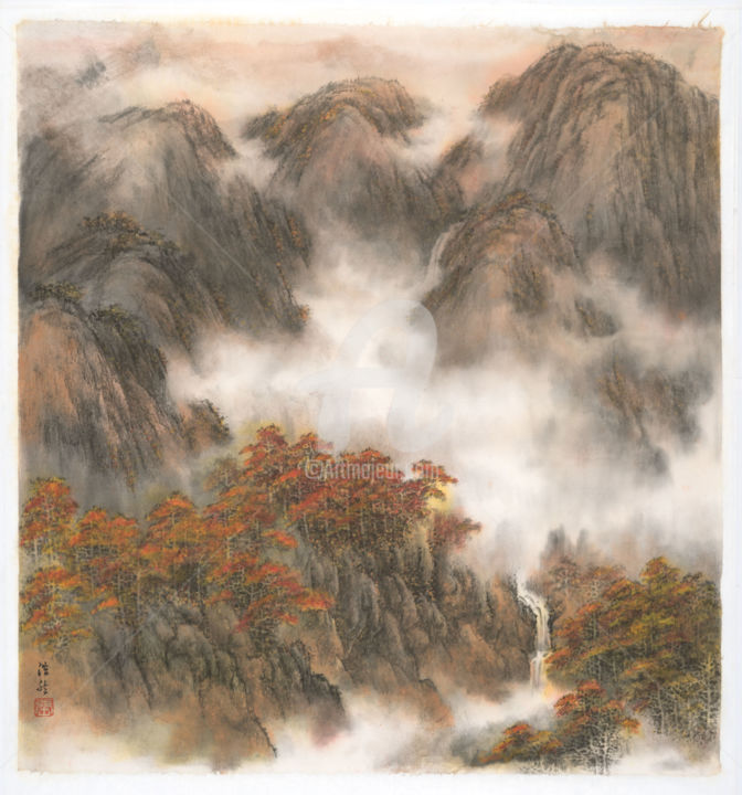 Pintura titulada "Red Autumn" por Mackintosh Cheung, Obra de arte original, Tinta