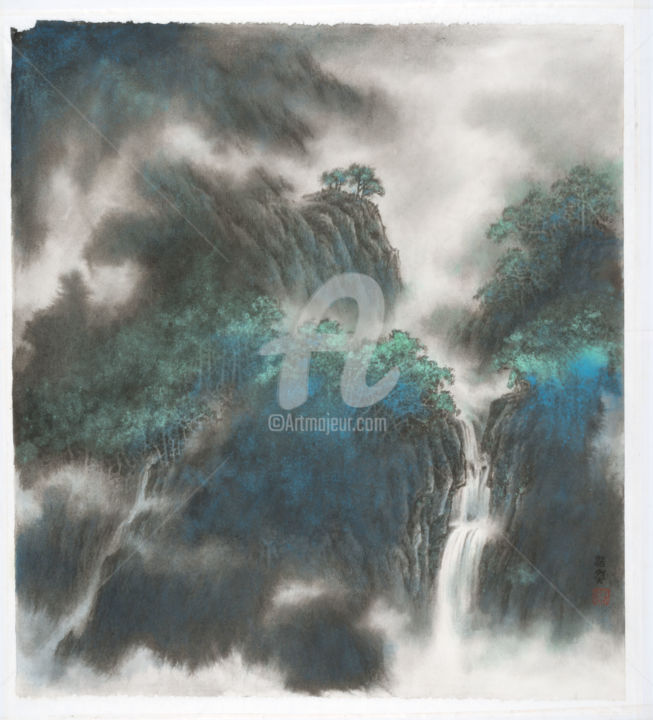 Картина под названием "Green Dot" - Mackintosh Cheung, Подлинное произведение искусства, Чернила