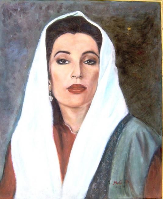 Painting titled "Portrait Benazir Bh…" by Maclade, Original Artwork, Oil