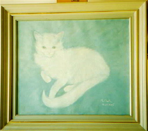 Картина под названием "douceur-feline-turq…" - Maclade, Подлинное произведение искусства, Масло
