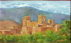 Malerei mit dem Titel "Mini paysage Ksar d…" von Maclade, Original-Kunstwerk, Öl