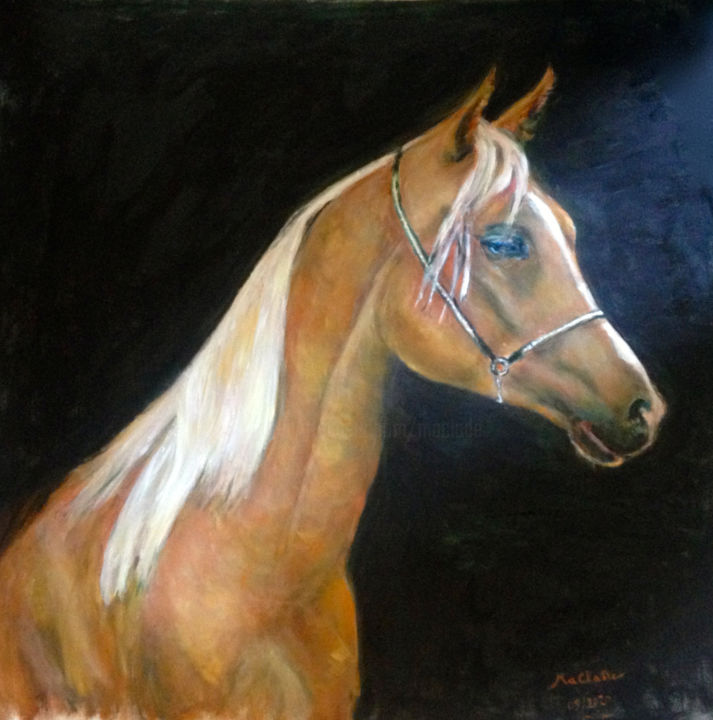 Картина под названием ""mon" cheval Palomi…" - Maclade, Подлинное произведение искусства, Масло
