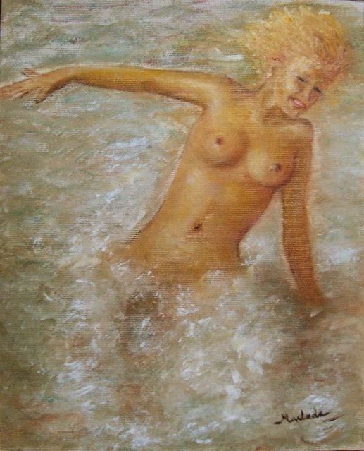 Painting titled "naïade rieuse au cr…" by Maclade, Original Artwork, Oil