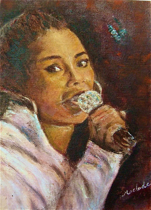 Painting titled "Alicia Keys en conc…" by Maclade, Original Artwork, Oil