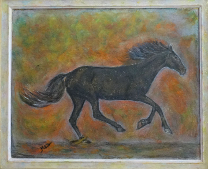 Schilderij getiteld "cheval-de-feu au ga…" door Maclade, Origineel Kunstwerk, Olie