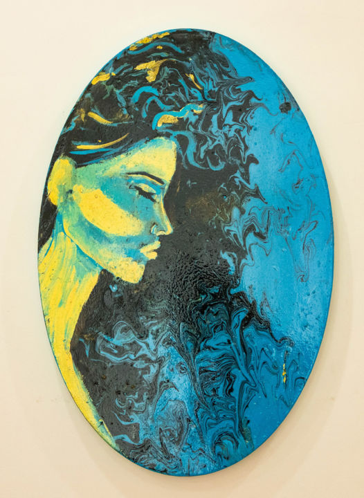 Painting titled "Night Goddes" by Xanim Rzazade Azerelli, Original Artwork, Acrylic Mounted on Wood Stretcher frame