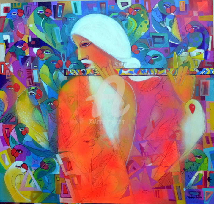 Peinture intitulée "music-with-in-acryl…" par Madan Lal, Œuvre d'art originale, Acrylique
