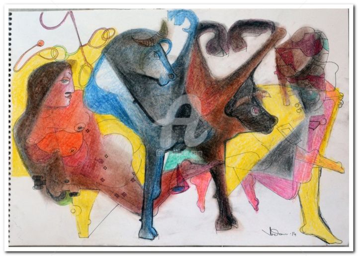 Dessin intitulée "drawing-19-pastel-o…" par Madan Lal, Œuvre d'art originale