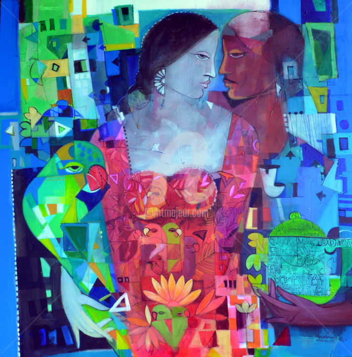 Painting titled "urban emotions" by Madan Lal, Original Artwork, Acrylic