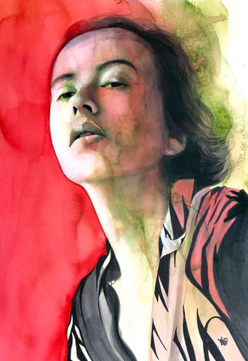 Peinture intitulée "La zébrée" par Madeline Berger (MadB), Œuvre d'art originale, Aquarelle