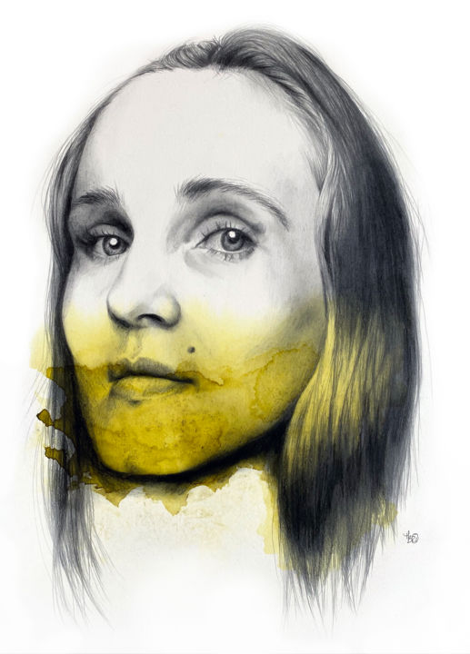 Disegno intitolato "Inaudible jaune 2" da Madeline Berger (MadB), Opera d'arte originale, Grafite