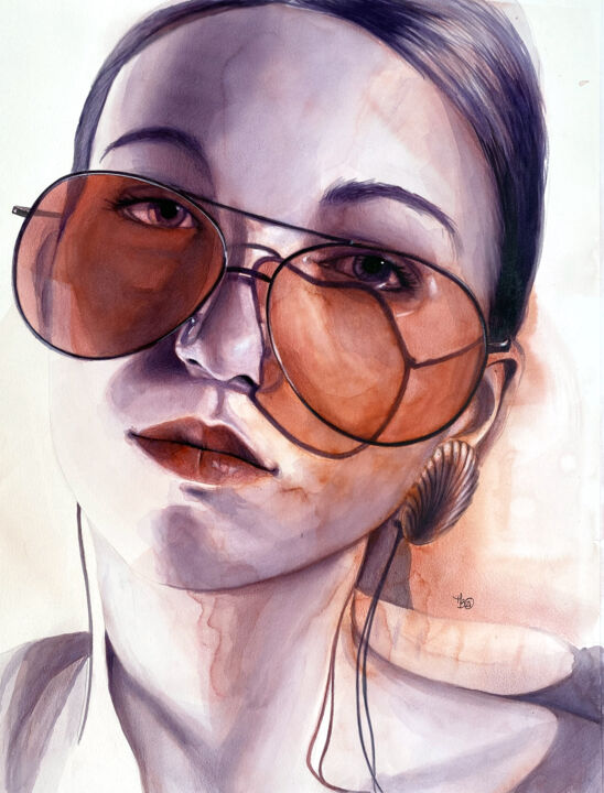 Peinture intitulée "Purple mood" par Madeline Berger (MadB), Œuvre d'art originale, Aquarelle