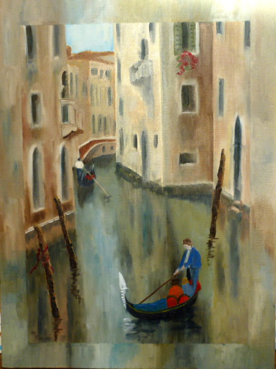 Painting titled "Through the Canals,…" by Maddalena Pacini, Original Artwork, Oil