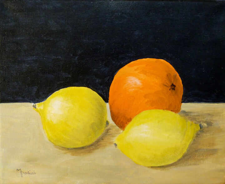 Painting titled "Orange and Lemons" by Maddalena Pacini, Original Artwork, Acrylic