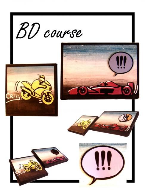Painting titled "BD course moto voit…" by Made In Lo Déco...!, Original Artwork