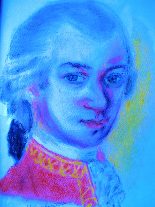 Zeichnungen mit dem Titel "Portrait de Mozart" von Madeleine Gendron, Original-Kunstwerk, Pastell