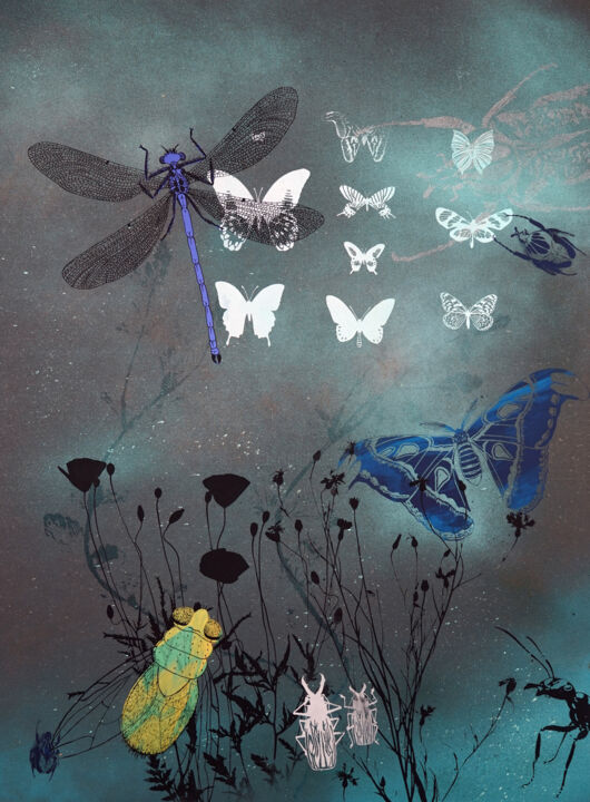 Gravures & estampes intitulée "Insektenwiese" par Madeleine Gorges, Œuvre d'art originale, Sérigraphie