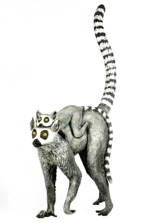 Sculptuur getiteld "Ring-tailed lemur" door Madeleine Van Der Knoop, Origineel Kunstwerk, Metalen
