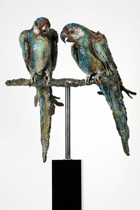 Sculptuur getiteld "Parrots" door Madeleine Van Der Knoop, Origineel Kunstwerk, Metalen