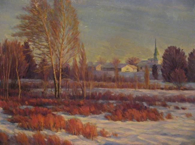 Painting titled "first winter mornin…" by Ma Deliang, Original Artwork, Oil