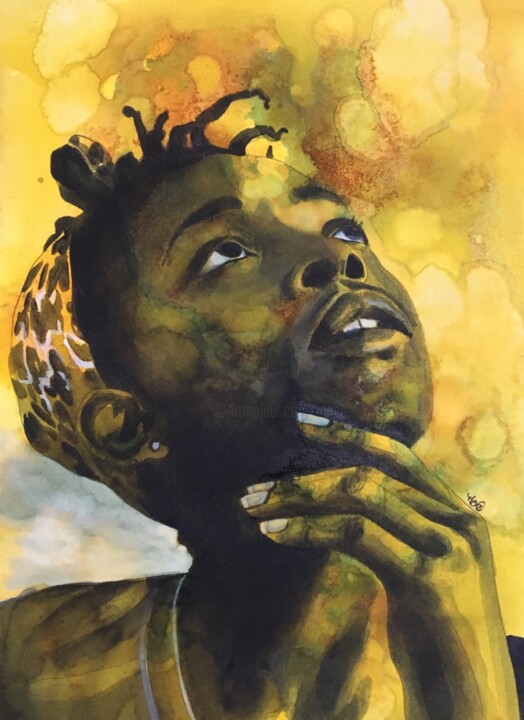 Painting titled "Léopard jaune" by Madeline Berger (MadB), Original Artwork, Watercolor